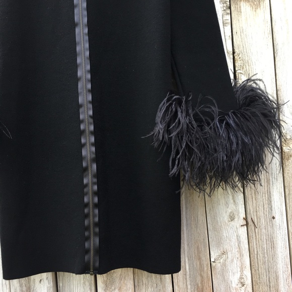 Lanvin Ostrich Feather Cuffs Wool Knit Coat Black - Picture 5 of 8